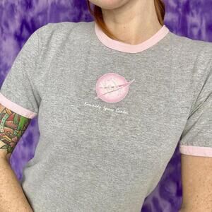 NASA vtg kennedy space center pink amd grey ringer baby tee